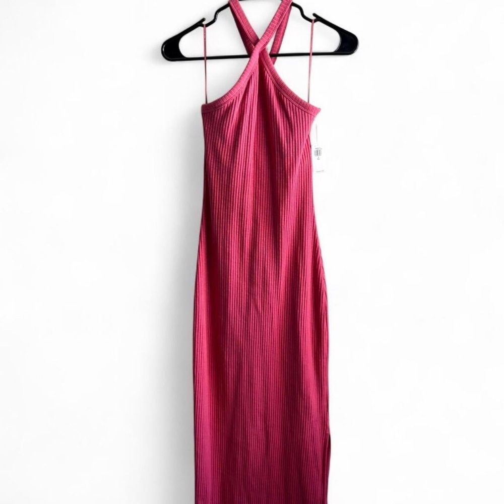 Old Navy Hot Pink Ribbed Cross Shoulder Midi Dress
